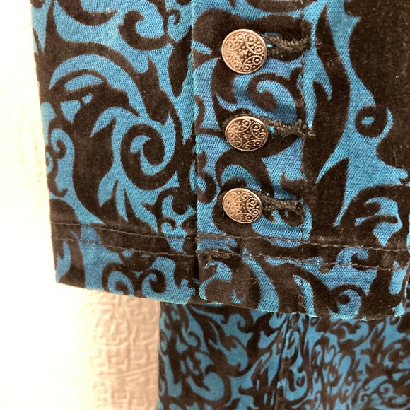 DG2 Diane Gilman Baroque Jacquard Damask Peacoat Trench sz XL Teal Black - Picture 10 of 16